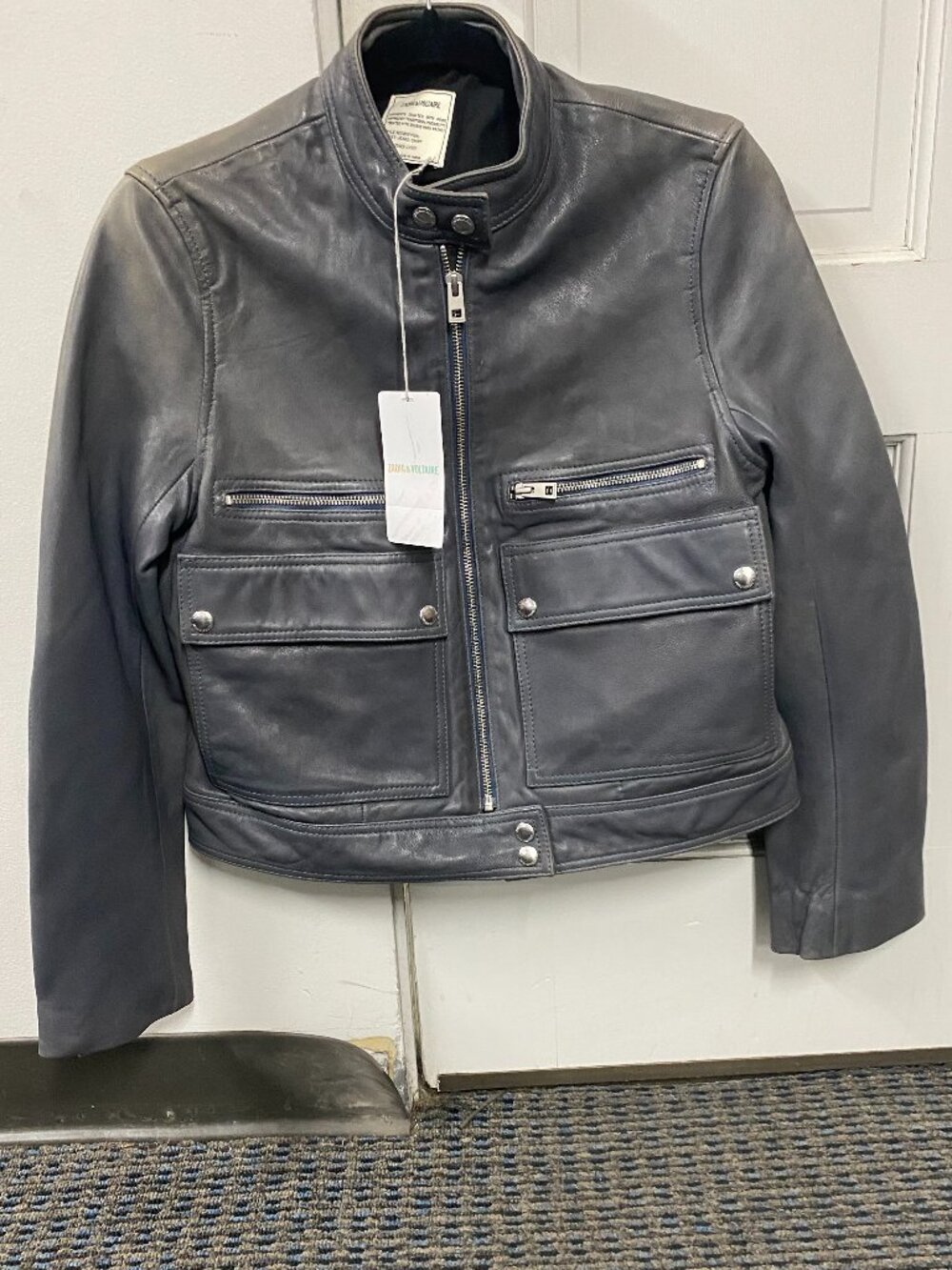 Zadig & Voltaire Grey Distressed Leather Jacket Size M